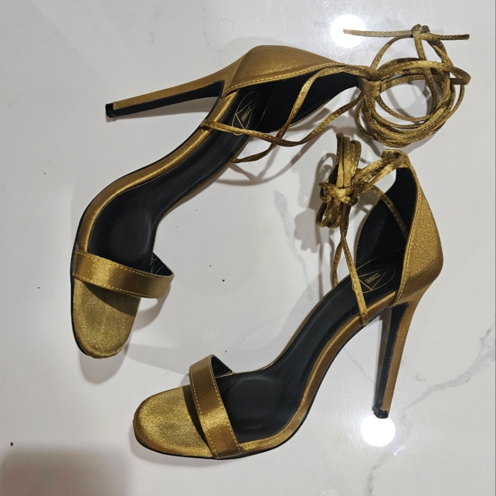 Green Satin Strappy Lace up Heels